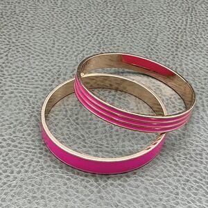 Oscar De‎ La Renta Bracelet Set Of 2 Pink Enamel Bangle Womens 7.5 In Jewelry
